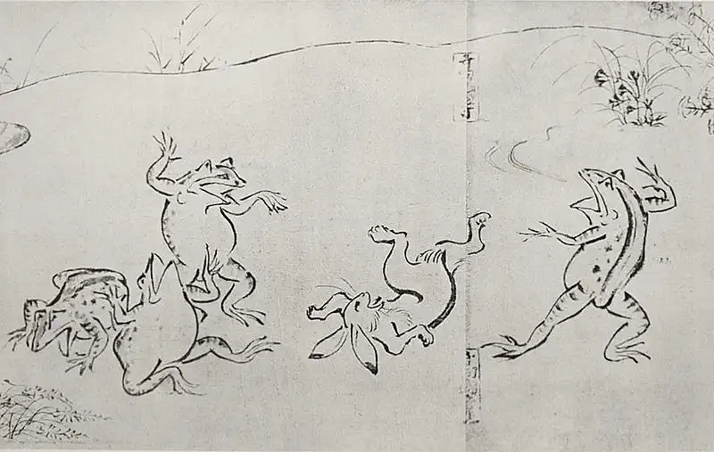 鳥獣戯画＝Chōjū-giga (Scrolls of Frolicking Animals) at 　高山寺(Kōzanji Temple), Kyoto.